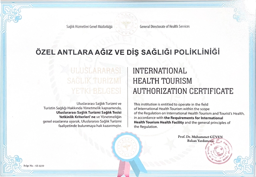 Sağlık Turizmi Yetki Belgesi Antlara Dental Sağlık Turizmi Yetki Belgesi
